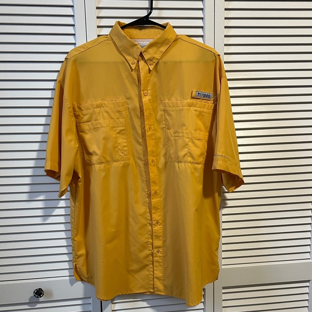 Columbia PFG Short Sleeve Button-Up Shirt - Yellow